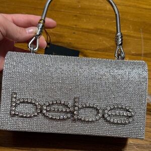 Bebe Sparkling Silver Rhinestone Wristlet